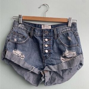 High Rise Distressed Denim Shorts